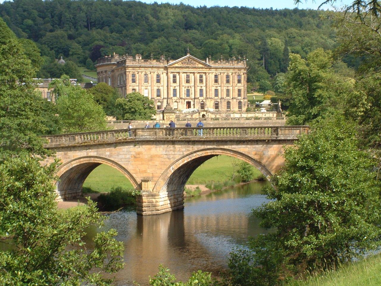 Chatsworth House in Derbyshire the view from the bridge